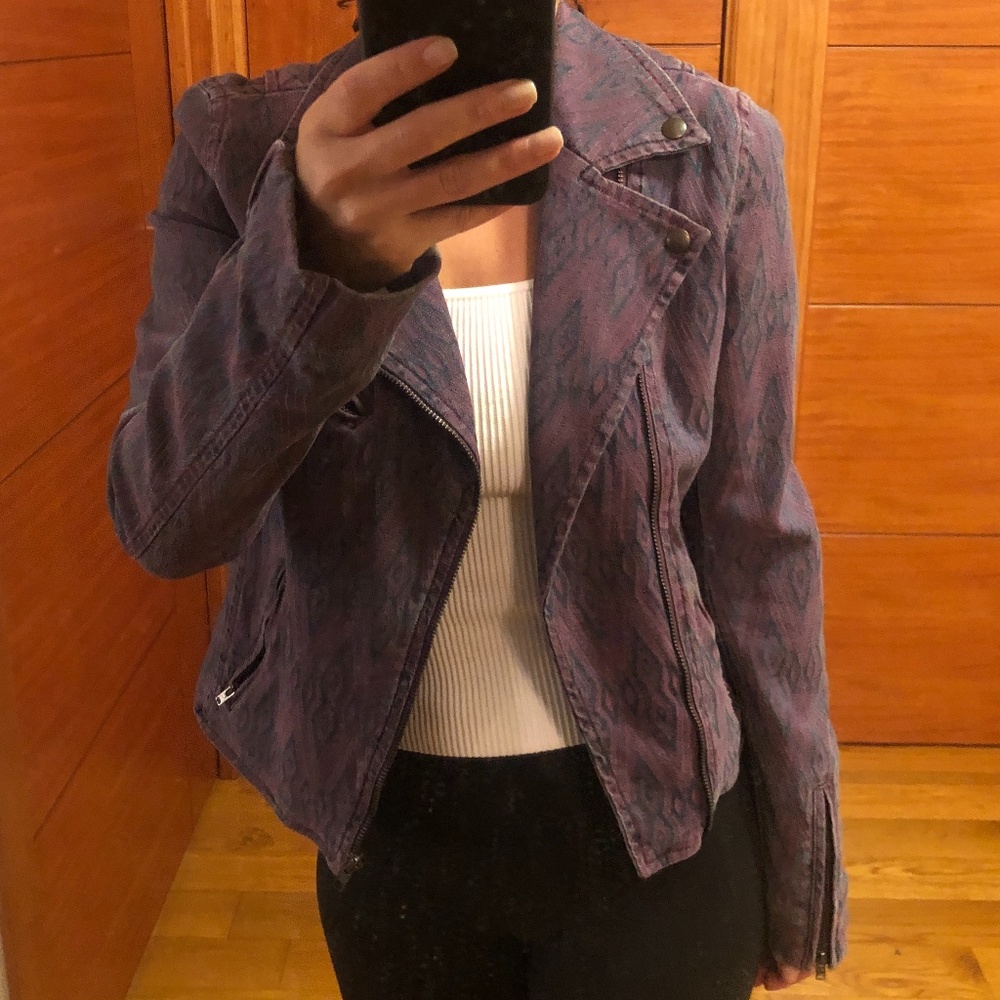 MAJE Purple Pattern Denim Jacket w/ Zipper Details